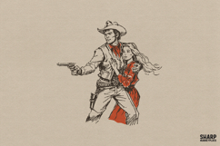Retro Western Outlaw Couple Rescue Art, Valentine PNG Product Image 1