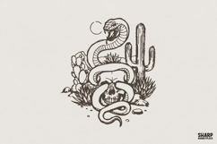 Snake Skull Cactus PNG, Gothic Western Desert Skull Design, Product Image 1