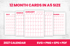 2027 Monthly Calendar Cards SVG PDF Product Image 1