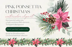 Christmas Poinsettia Watercolor Bouquets & Floral Border Product Image 1