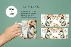 Watercolor Penguin, pink floral Mug Sublimation Designs JPG Product Image 2