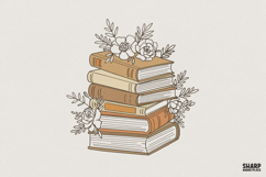 Boho Floral Book Stack PNG, Vintage Books Digital Design, Product Image 1