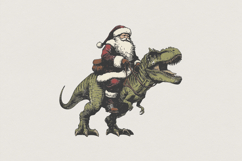 Santa Riding Dinosaur PNG, Christmas T Rex PNG Digital Product Image 1