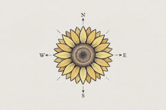 Sunflower Compass PNG, North South East West Art, Yellow Product Image 1