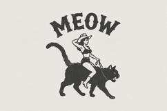 Meow PNG, Vintage Cowgirl On Cat PNG, Retro Western Graphic Product Image 1