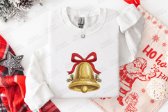 Christmas Bell Embroidery SVG | Golden Holly Ribbon Art Product Image 3