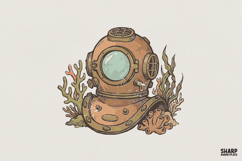 Vintage Diving Helmet PNG, Retro Nautical Ocean Graphic, Product Image 1