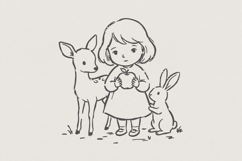 Woodland Animals PNG, Cute Girl and Deer Digital Download, Product Image 1