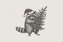 Raccoon Christmas Tree PNG, Santa Hat Holiday Animal, Product Image 1
