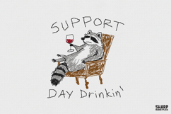 Support Day Drinkin Raccoon Chair Sketch, PNG Designs For Product Image 1