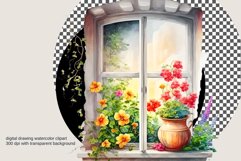 Vintage Watercolor Floral Window Clipart PNG Product Image 3