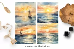 Watercolor seascapes clipart, Background PNG Product Image 2
