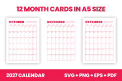 2027 Monthly Calendar Cards SVG PDF Product Image 3
