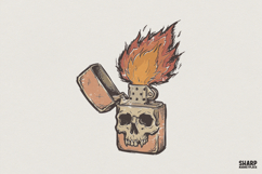 Skull Lighter PNG, Vintage Flame Clipart, Edgy Skull Fire Product Image 1
