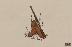 Vintage Cowboy Boots And Rifle PNG, Western Hunting Design, Product Image 1