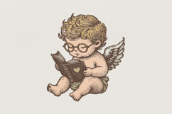 Cute Angel Reading Book PNG, Vintage Cupid Clipart, Book Product Image 1