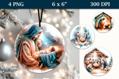 4 Nativity Round Ornaments, Xmas Sublimation PNG Product Image 1