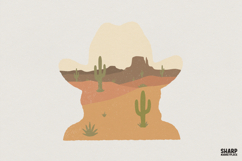 Western Desert PNG, Cowboy Hat Art, Cactus Landscape Product Image 1