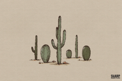 Vintage Desert Cacti Landscape Illustration, Western PNG Product Image 1