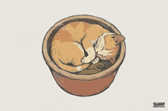 Sleeping Cat In Flower Pot PNG, Cute Cat Digital Download, Product Image 1