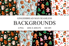 4 Gingerbread Man Seamless Patterns, Xmas Digital Paper PNG Product Image 1