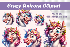 Crazy Unicorn Clipart PNG, Funny Sublimation Design PNG File Product Image 1