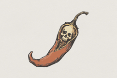 Hot Pepper Skull PNG, Spicy Ghost Chili Design, Gothic Food Product Image 1