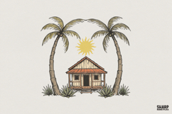 Beach Hut PNG, Palm Tree Clipart, Tropical House Art, Product Image 1