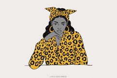 Stylish Woman with Yellow Leopard Print PNG, Trendy Girl Product Image 1