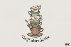 Thrift Store Junkie PNG, Vintage Teacup Clipart, Retro Tea Product Image 1