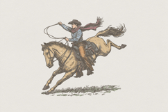 Cowboy Roping Horse PNG, Western Rodeo Digital Design, Wild Product Image 1