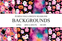 4 Cute Purple Halloween Seamless Patterns, Digital Paper PNG Product Image 1