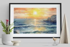 Watercolor seascapes clipart, Background PNG Product Image 3