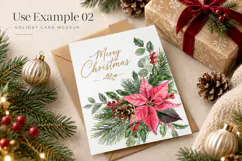 Christmas Poinsettia Watercolor Bouquets & Floral Border Product Image 3