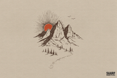Vintage Mountain Sunrise Trail, Camping PNG Nature Product Image 1