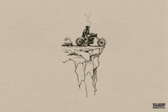 Cliffside Motorcycle Rider Vintage Desert Biker Art, PNG Product Image 1