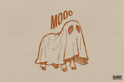 Mooo Funny Ghost Cow Graphic, Retro Halloween Png For Product Image 1