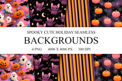 4 Spooky Cute Holiday Seamless Patterns, Digital Paper PNG Product Image 1