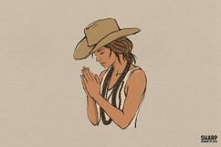 Praying Cowgirl Boho Western Portrait, Christian Png, Product Image 1