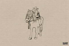 Horseback Cowgirl Minimal Line Drawing PNG, Western PNG, Product Image 1