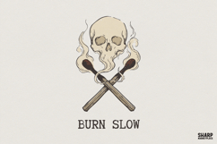 Burn Slow PNG, Vintage Skull Match Design, Gothic Clipart, Product Image 1
