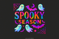 Spooky Season PNG, Neon Halloween Ghost, Bat &amp; Web PNG, Product Image 1