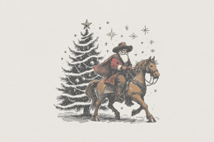 Cowboy Santa PNG Christmas Tree, Western Holiday Art, Product Image 1