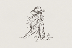 Cowgirl PNG, Western Woman Line Art, Desert Printable Product Image 1