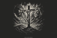 Jesus T-Shirt Design, Religious Halftone, PNG for Product Image 1