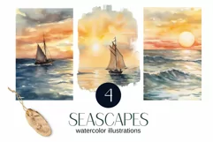 Watercolor seascapes clipart, Background PNG Product Image 1