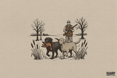 Vintage Duck Hunter With Loyal Retrievers Artwork, PNG Product Image 1