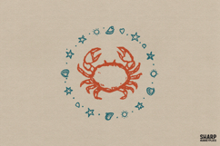 Coastal Crab Illustration With Starfish And Shell Ring, Product Image 1