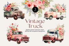 Watercolor Vintage Floral Truck Clipart PNG Product Image 1