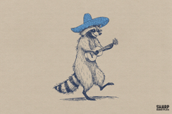Blue Sombrero Raccoon With Ukulele, Western PNG Art For Product Image 1